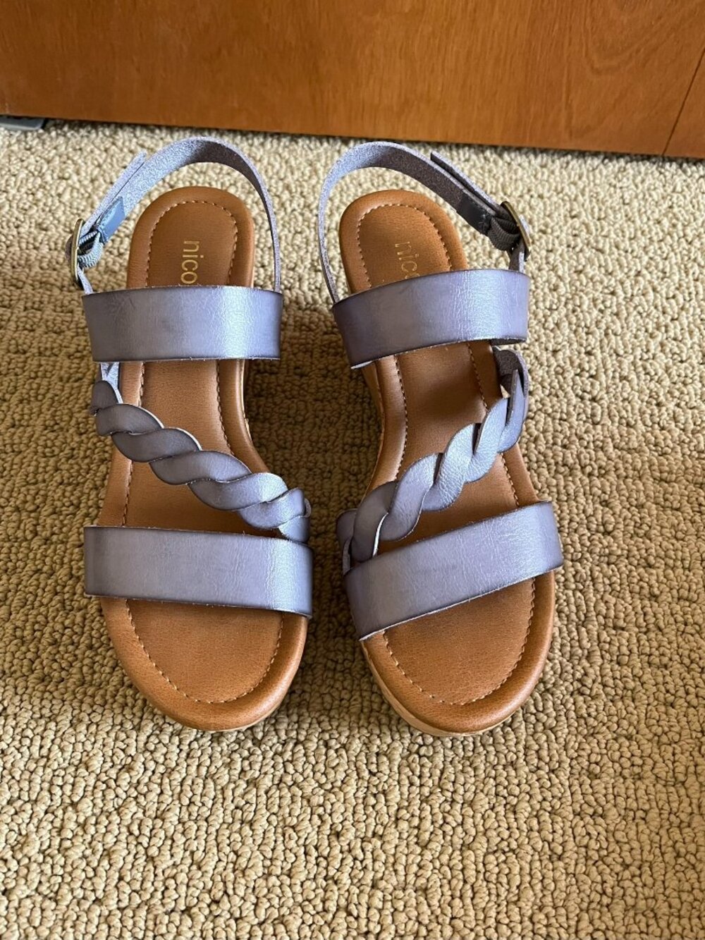 NICOLE "Debbie" Cork Wedge Platform Sandals, Blue Slate, Size 5** Good Condition